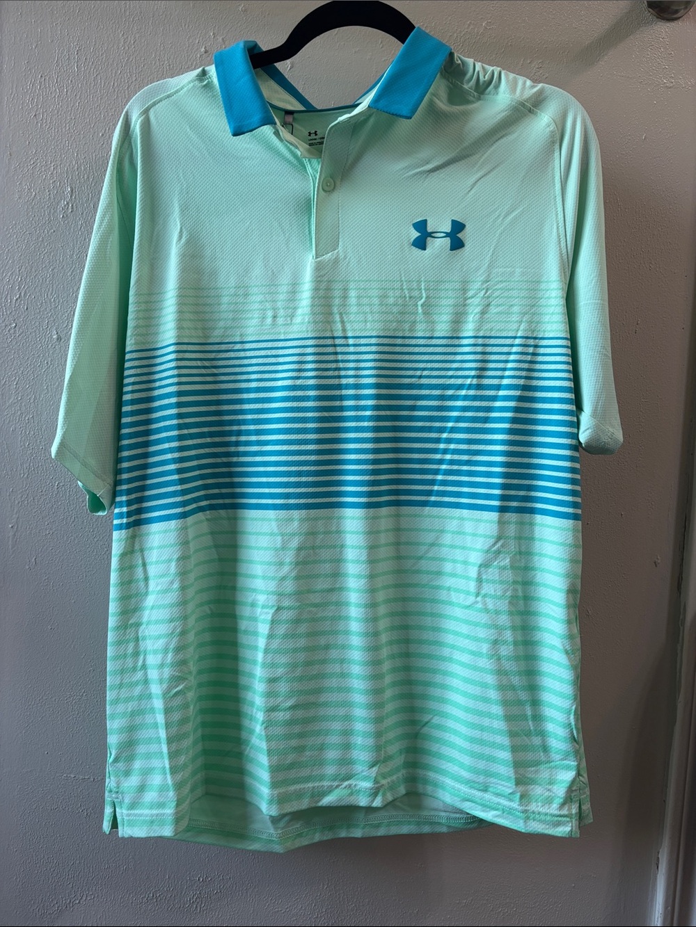 Under Armour Men's Mint and Teal Striped Performance Polo